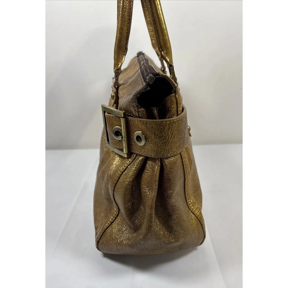 RAFE New York Metallic Gold Leather Handbag Purse Buckle DoubleHandle Retro Chic